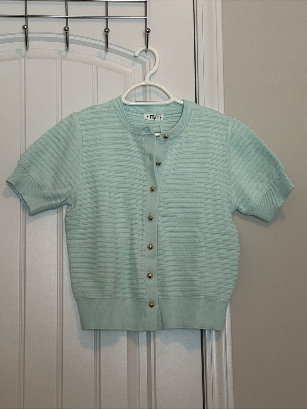 Mint Short-Sleeve Button Cardigan -